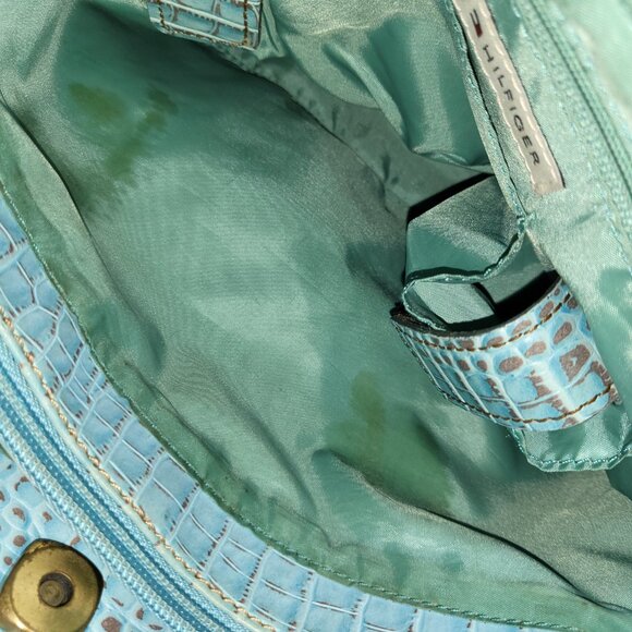 Tommy Hilfiger Vintage Y2K Croc Embossed Shoulder Purse Powder Blue - Picture 10 of 13
